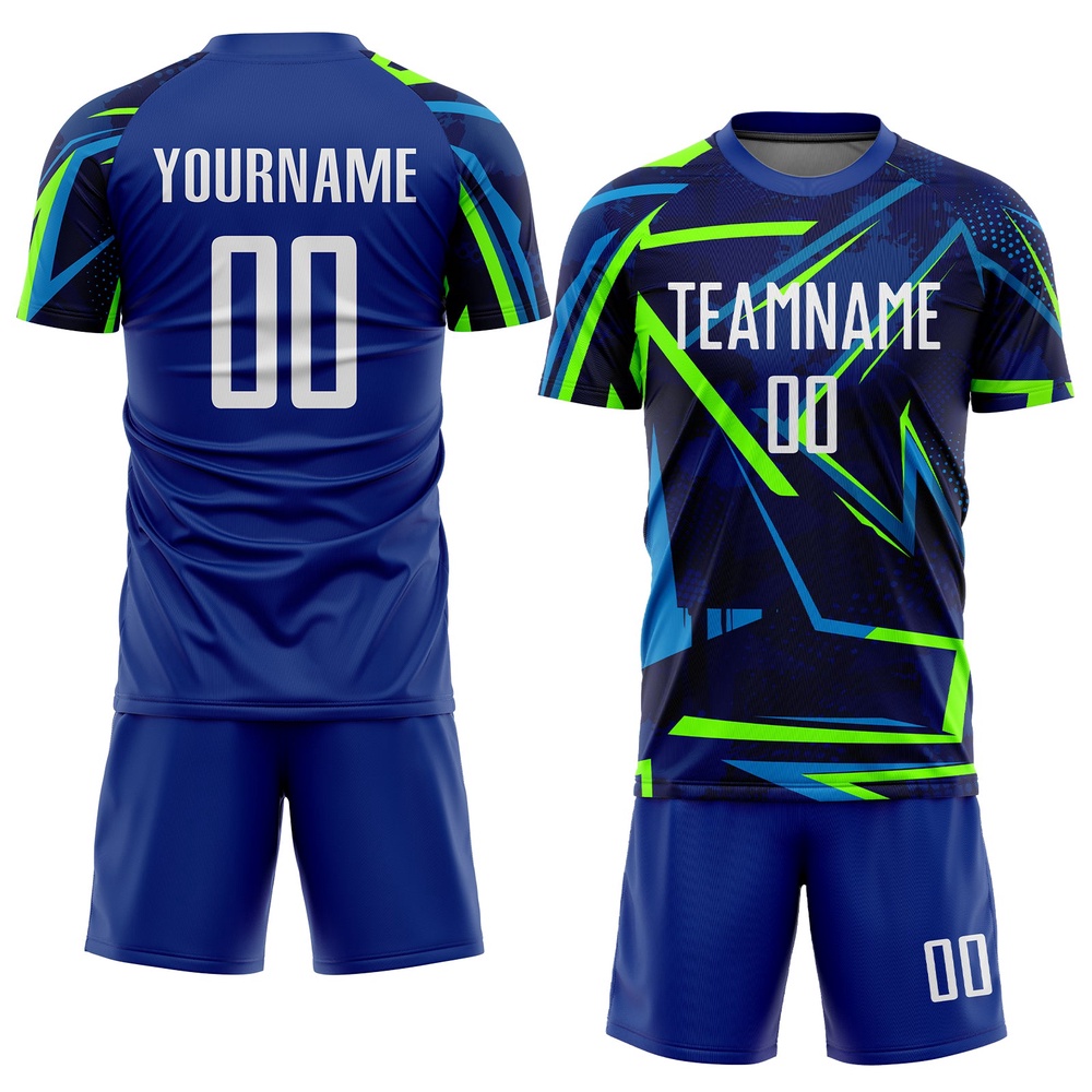 Royal White Neon Green Sublimation Soccer Uniform Jersey_6206, Custom Team Soccer Jersey Shirt