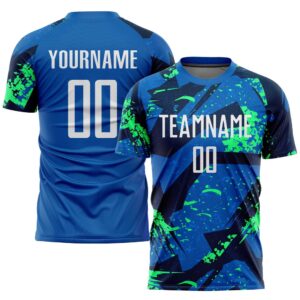Royal White Neon Green Sublimation Soccer Uniform…