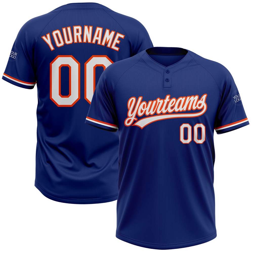 Royal White Orange Two Button Unisex Softball Jersey, Custom Team Softball Jersey Royal White Orange Two Button Unisex Softball Jersey, Custom Team Softball Jersey