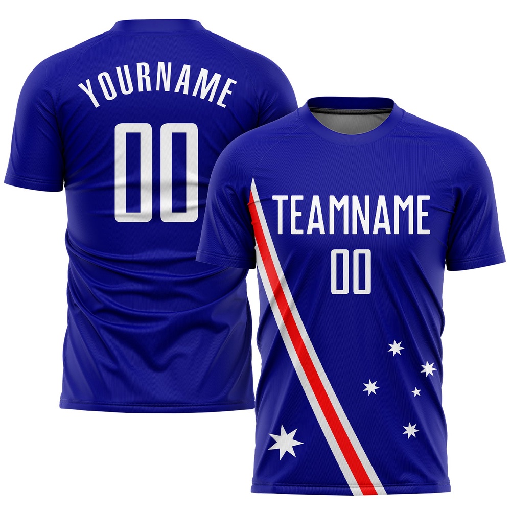 Royal White Red Sublimation Australian Flag Soccer Uniform Jersey, Custom Team Soccer Jersey Shirt