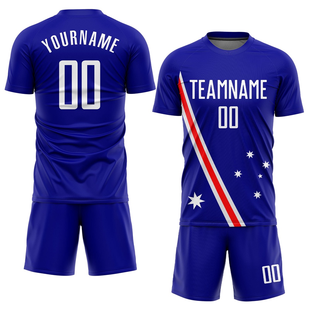 Royal White Red Sublimation Australian Flag Soccer Uniform Jersey, Custom Team Soccer Jersey Shirt
