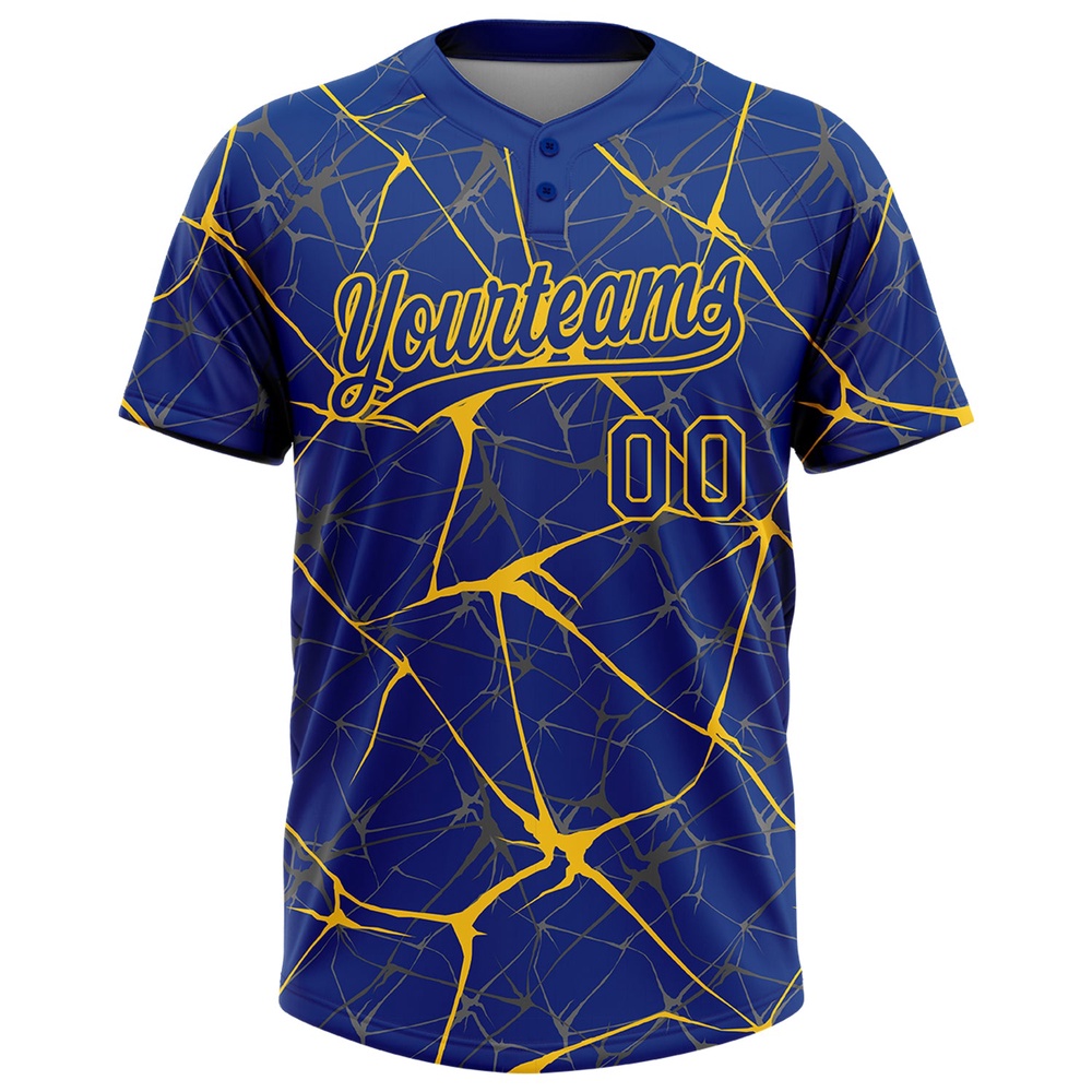 Royal Yellow 3D Pattern Abstract Network Two Button Unisex Softball Jersey, Custom Team Softball Jersey Royal Yellow 3D Pattern Abstract Network Two Button Unisex Softball Jersey, Custom Team Softball Jersey