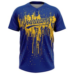 Royal Yellow 3D Pattern Dripping Splatter Art Two Button Unisex Softball Jersey Custom Team Softball Jersey 2 qfsouo.jpg