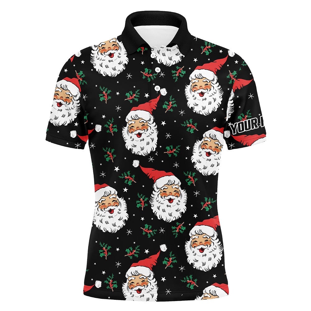 Santa Claus With Holly & Snowflakes Christmas Men Golf Polos Vintage Cute Golf Shirts For Men, Golf Polo Shirt, Golf Shirts Santa Claus With Holly & Snowflakes Christmas Men Golf Polos Vintage Cute Golf Shirts For Men, Golf Polo Shirt, Golf Shirts
