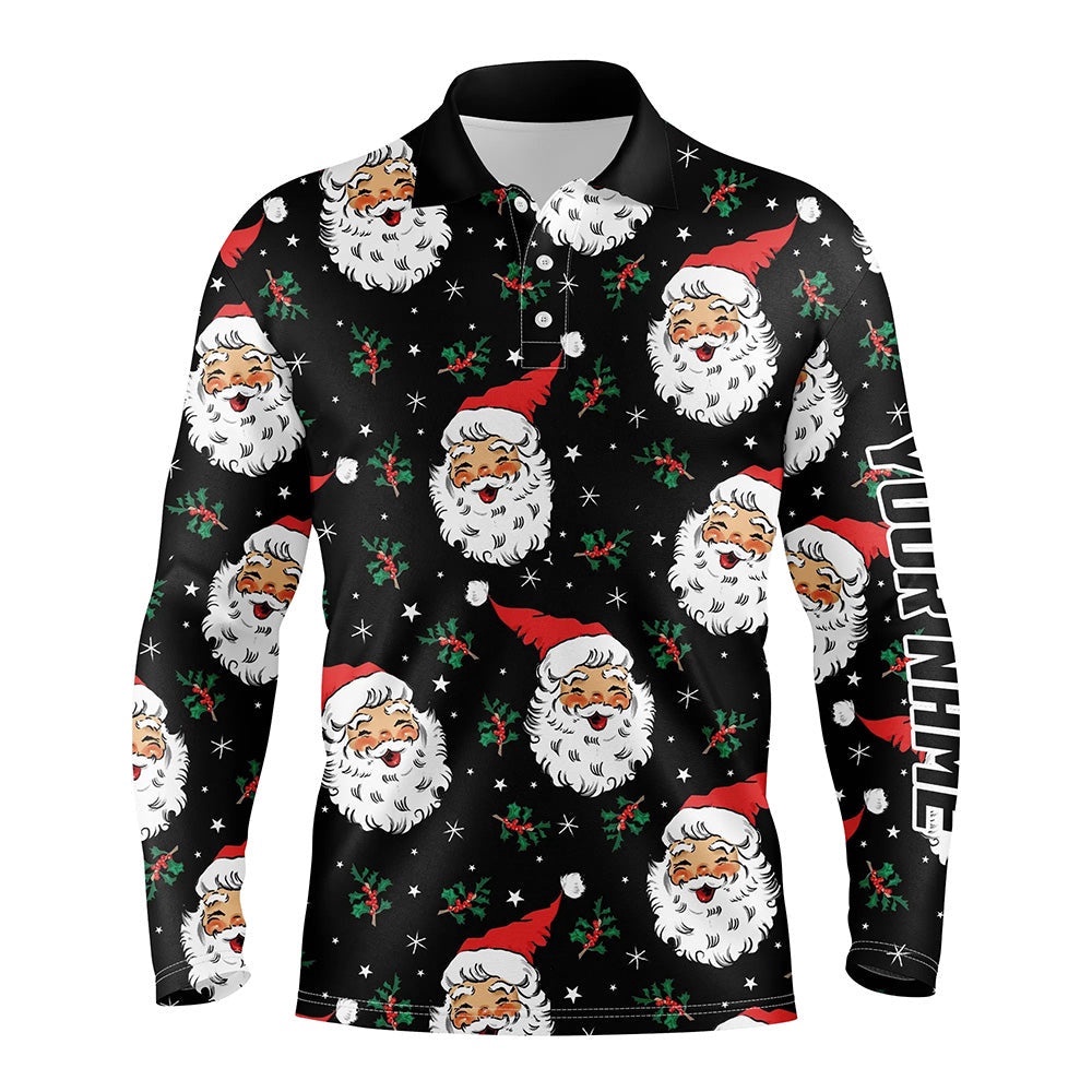 Santa Claus With Holly & Snowflakes Christmas Men Golf Polos Vintage Cute Golf Shirts For Men, Golf Polo Shirt, Golf Shirts Santa Claus With Holly & Snowflakes Christmas Men Golf Polos Vintage Cute Golf Shirts For Men, Golf Polo Shirt, Golf Shirts