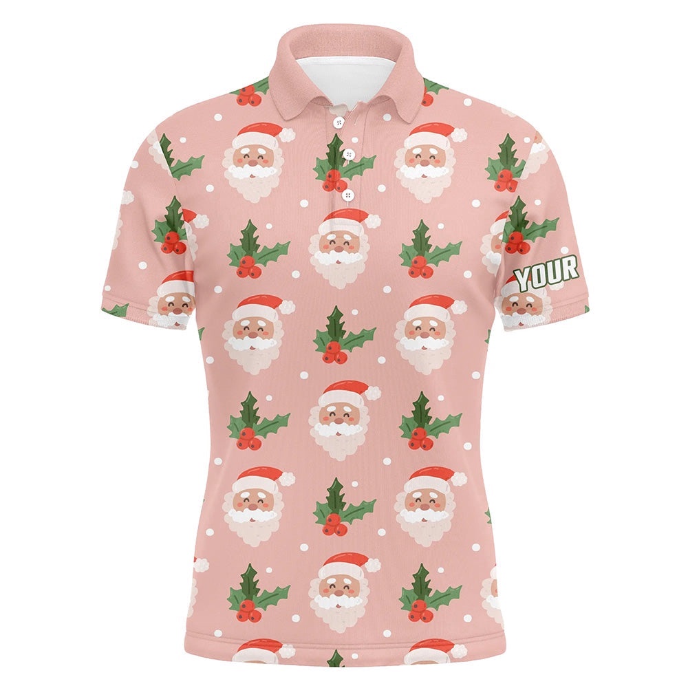 Santa With Holly On Pink Men’s Golf Polo Shirt Custom Cute Golf Shirts For Men Golf Gifts, Golf Polo Shirt, Golf Shirts Santa With Holly On Pink Men’s Golf Polo Shirt Custom Cute Golf Shirts For Men Golf Gifts, Golf Polo Shirt, Golf Shirts
