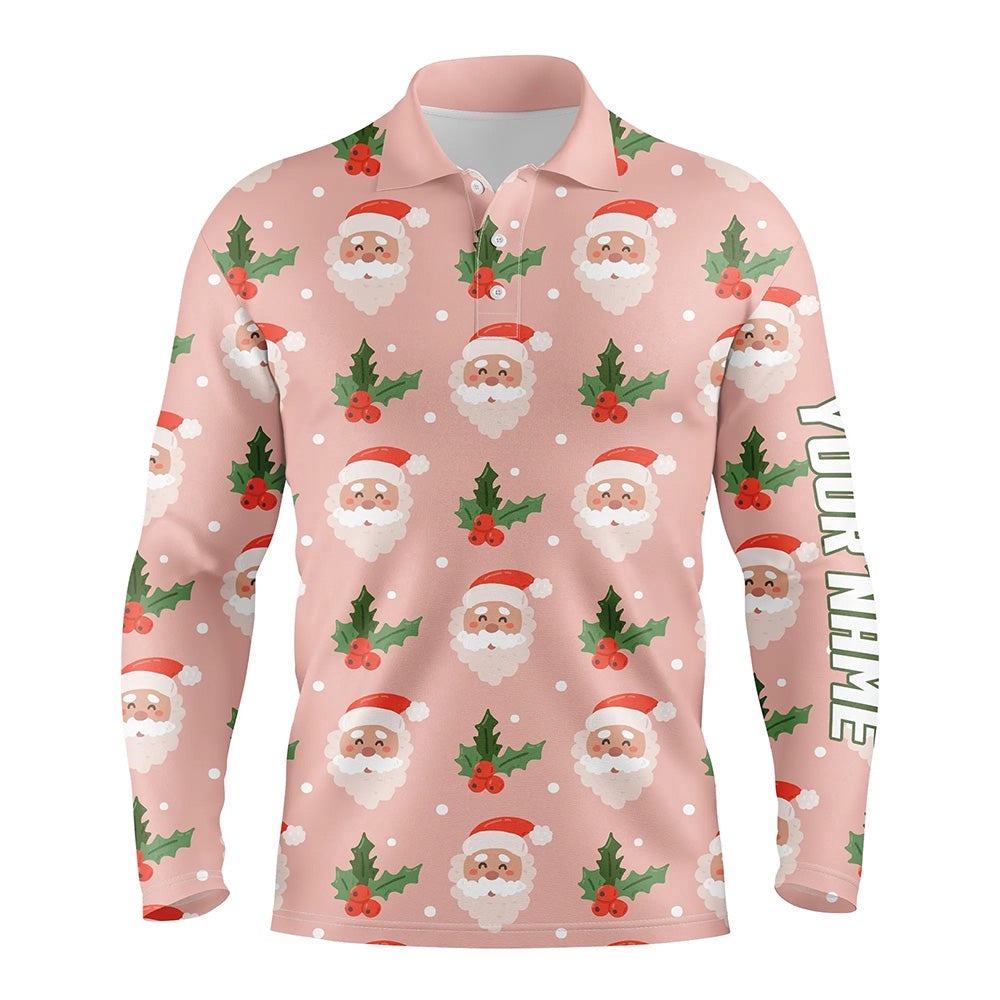 Santa With Holly On Pink Men’s Golf Polo Shirt Custom Cute Golf Shirts For Men Golf Gifts, Golf Polo Shirt, Golf Shirts Santa With Holly On Pink Men’s Golf Polo Shirt Custom Cute Golf Shirts For Men Golf Gifts, Golf Polo Shirt, Golf Shirts
