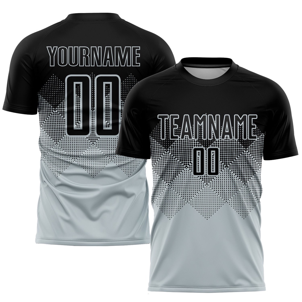 Silver Black Sublimation Soccer Uniform Jersey, Custom Team Soccer Jersey Shirt