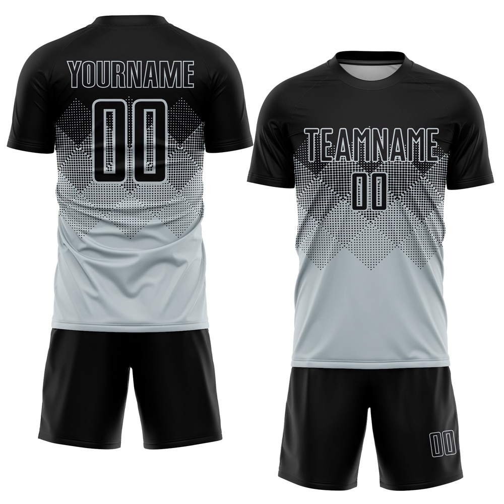Silver Black Sublimation Soccer Uniform Jersey, Custom Team Soccer Jersey Shirt