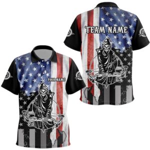 Skeleton Playing Archery Custom US Flag Polo…