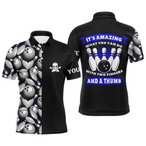 Skull Black Mens Bowling Polo Shirt Custom…