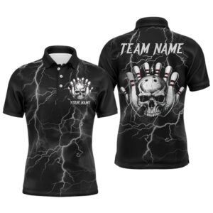 Skull Bowling League Shirt Men Bowling Polo…