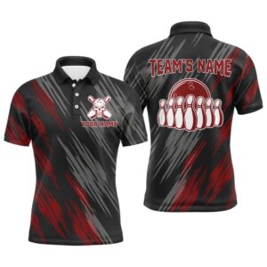Skull Bowling Polo Shirt For Men Black&Red…