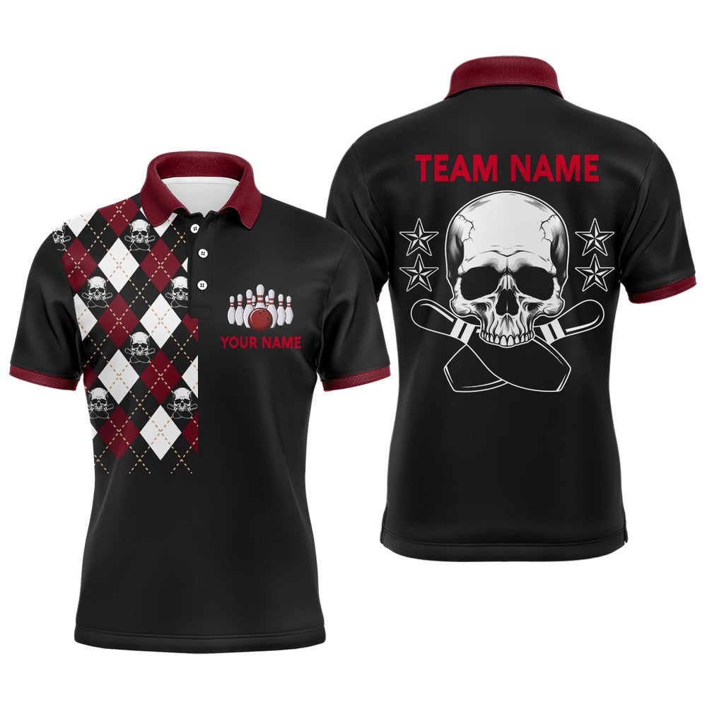 Skull Bowling Polo Shirt For Men Custom Bowling Polo Shirt With Name Black Bowling Team Shirt For Men, Personalized Bowling Team Shirt Skull Bowling Polo Shirt For Men Custom Bowling Polo Shirt With Name Black Bowling Team Shirt For Men, Personalized Bowling Team Shirt
