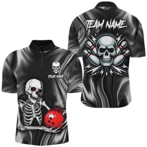 Skull Bowling Shirt For Men Bowling Jersey…