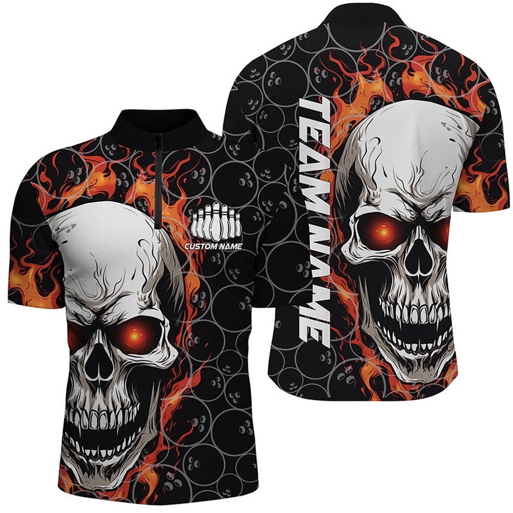 Skull Bowling Shirt For Men Team’S Name Flame Bowler Jersey Red, Custom Bowling Team Jersey Shirt Skull Bowling Shirt For Men Team’S Name Flame Bowler Jersey Red, Custom Bowling Team Jersey Shirt