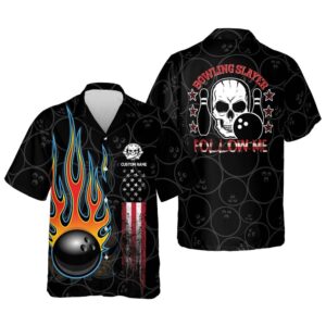 Skull Bowling Slayer Hawaiian Shirt, Custom Bowling…
