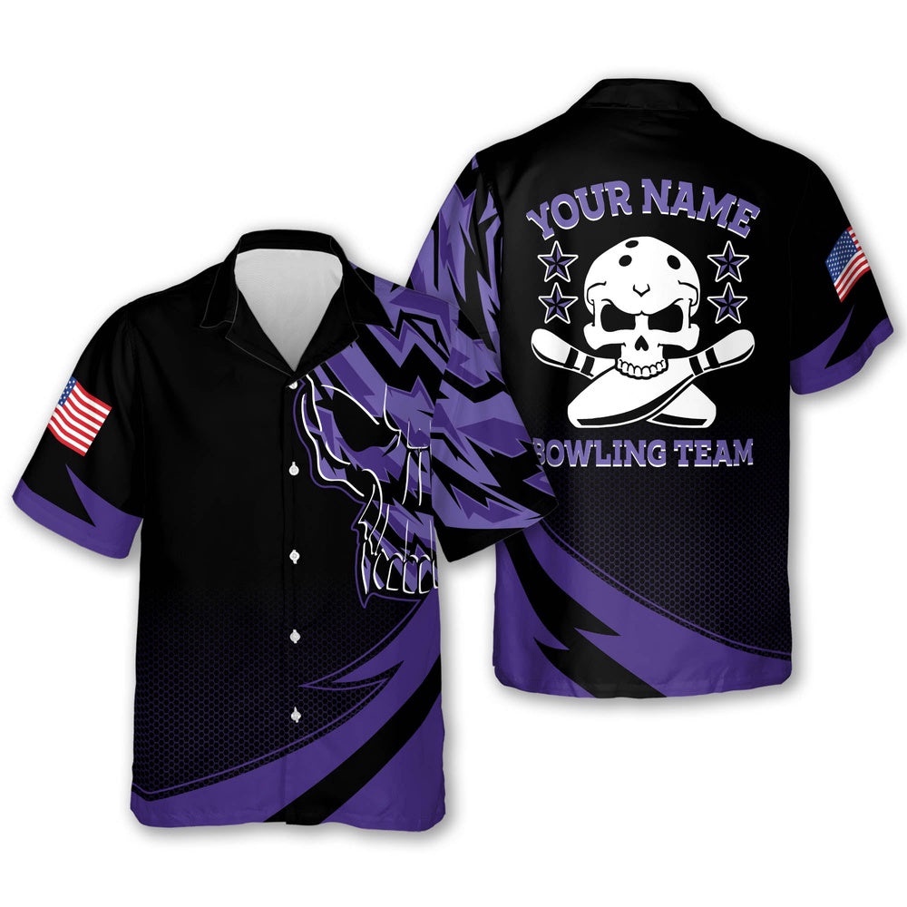 Skull Button-Down Flag Hawaiian Shirt, Custom Team Bowling Hawaiian Shirt Skull Button-Down Flag Hawaiian Shirt, Custom Team Bowling Hawaiian Shirt