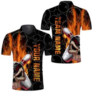 Skull Flame Men Polo Bowling Shirt, Cool…