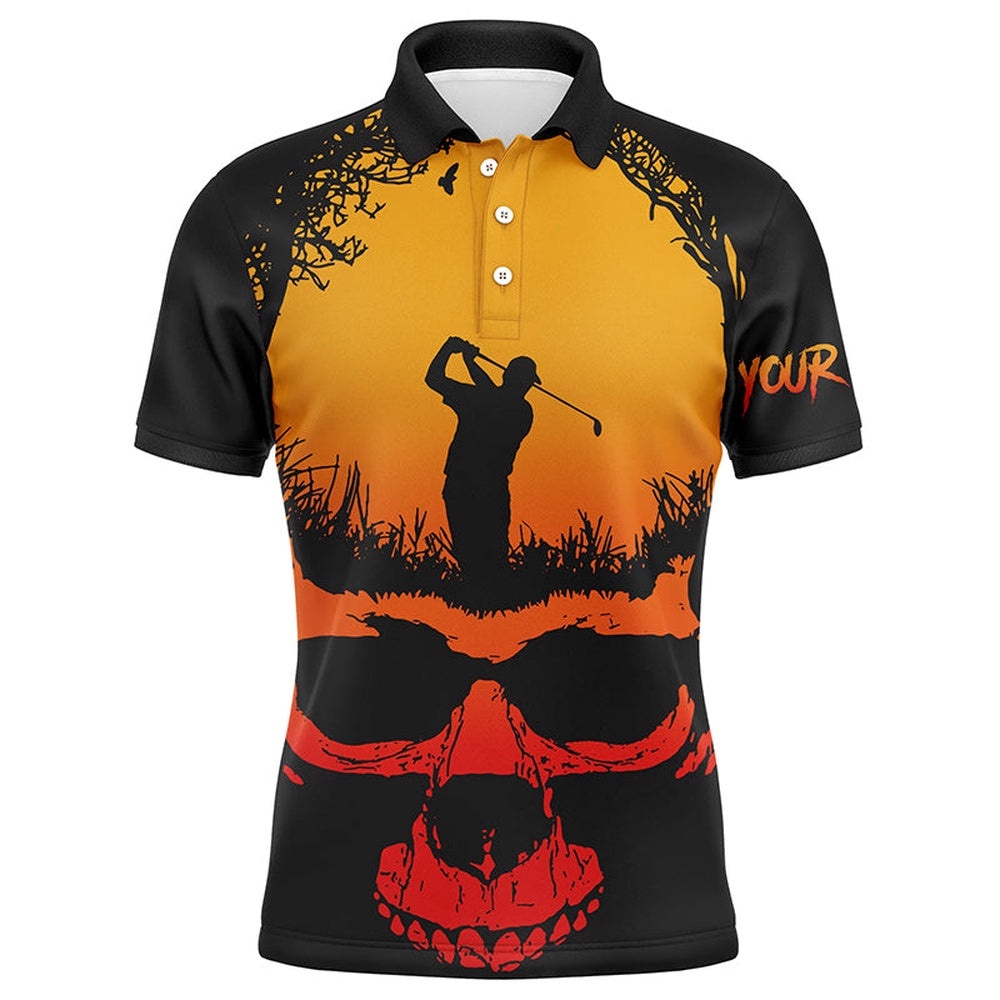 Skull Playing Golf Halloween Men’s Polo Shirts Custom Orange Scary Golf Shirts For Men Golf Gifts, Golf Polo Shirt, Golf Shirts Skull Playing Golf Halloween Men’s Polo Shirts Custom Orange Scary Golf Shirts For Men Golf Gifts, Golf Polo Shirt, Golf Shirts
