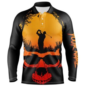 Skull Playing Golf Halloween Men s Polo Shirts Custom Orange Scary Golf Shirts For Men Golf Gifts Golf Polo Shirt Golf Shirts 2 eplfaa.jpg