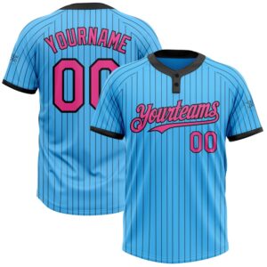 Sky Blue Black Pinstripe Pink Two Button…