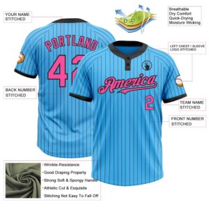 Sky Blue Black Pinstripe Pink Two Button Unisex Softball Jersey Custom Team Softball Jersey 3 t2cmnq.jpg