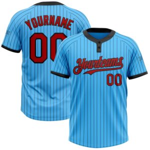 Sky Blue Black Pinstripe Red Two Button…