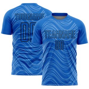 Sky Blue Black Wavy Lines Sublimation Soccer…