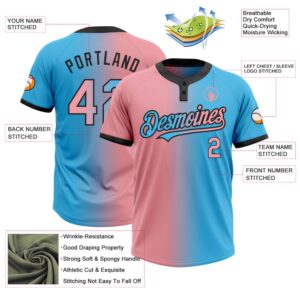 Sky Blue Medium Pink Black Gradient Fashion Two Button Unisex Softball Jersey Custom Team Softball Jersey 3 mlbmtv.jpg
