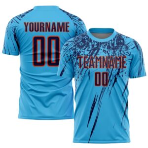 Sky Blue Navy Orange Sublimation Soccer Uniform…