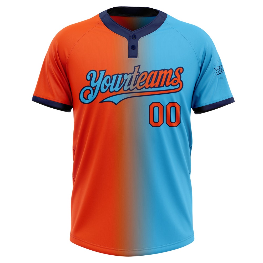 Sky Blue Orange Navy Gradient Fashion Two Button Unisex Softball Jersey, Custom Team Softball Jersey Sky Blue Orange Navy Gradient Fashion Two Button Unisex Softball Jersey, Custom Team Softball Jersey
