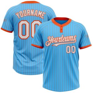 Sky Blue Orange Pinstripe White Two Button…