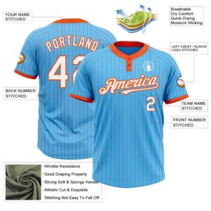 Sky Blue Orange Pinstripe White Two Button Unisex Softball Jersey Custom Team Softball Jersey 3 nvzxnx.jpg