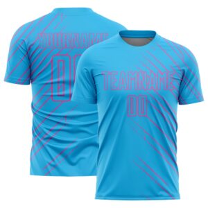 Sky Blue Pink Lines Sublimation Soccer Uniform…
