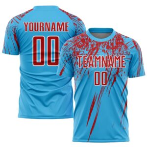Sky Blue Red White Sublimation Soccer Uniform…