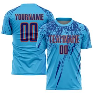 Sky Blue Royal Orange Sublimation Soccer Uniform…