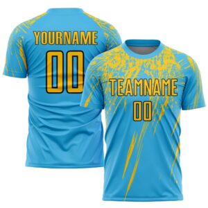 Sky Blue Yellow Black Sublimation Soccer Uniform…