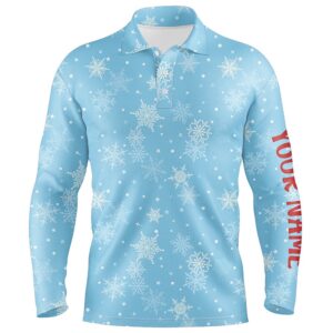 Snowflakes In Blue Christmas Men s Golf Polo Shirts Customized Winter Holiday Golf Gifts For Men Golf Polo Shirt Golf Shirts 2 dnzarv.jpg