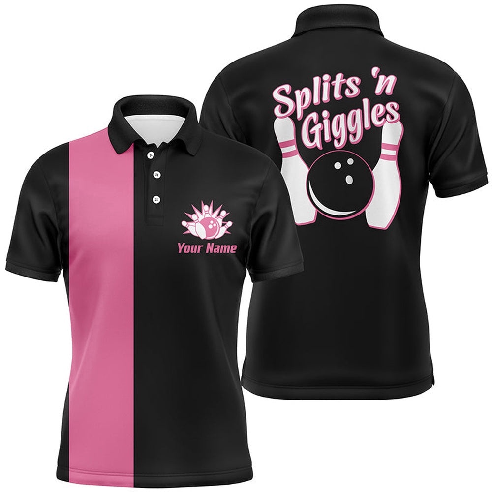 Splits’N Giggles Bowling Polo Shirt For Men Pink Retro Bowling Polo Shirt, Personalized Bowling Team Shirt Splits’N Giggles Bowling Polo Shirt For Men Pink Retro Bowling Polo Shirt, Personalized Bowling Team Shirt