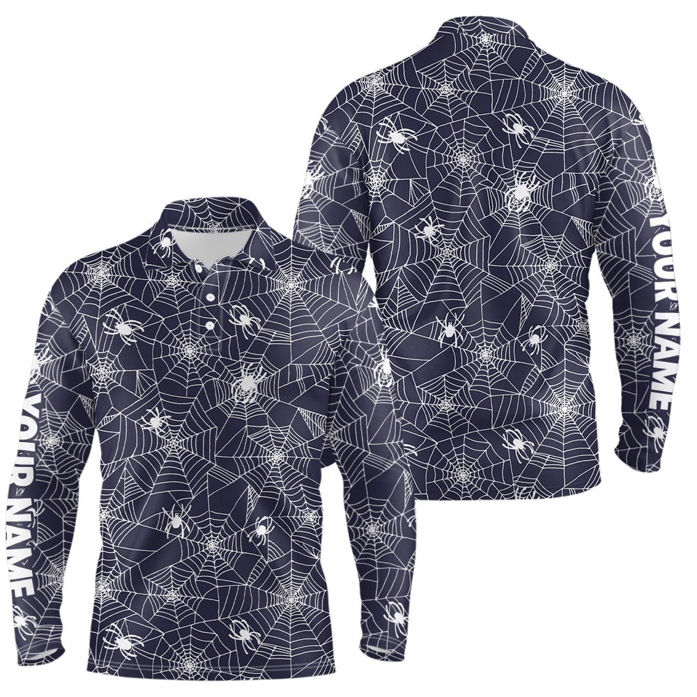 Spooky White Spiders On Cobweb Navy Halloween Golf Polo Shirts Custom Golf Gifts For Men, Golf Polo Shirt, Golf Shirts Spooky White Spiders On Cobweb Navy Halloween Golf Polo Shirts Custom Golf Gifts For Men, Golf Polo Shirt, Golf Shirts