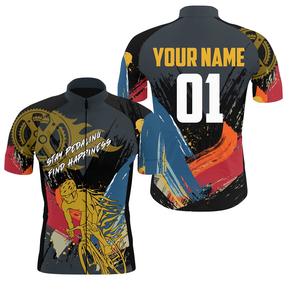Stay Pedaling Find Happiness Sport Men Cycling Jersey Custom Long Sleeves Road Shirt, Custom Mono Cycling Jersey