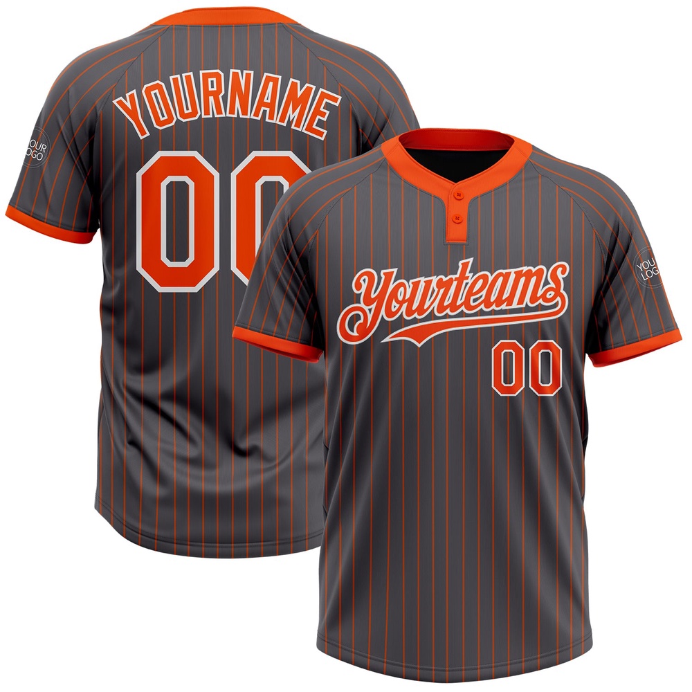 Steel Gray Orange Pinstripe White Two Button Unisex Softball Jersey, Custom Team Softball Jersey Steel Gray Orange Pinstripe White Two Button Unisex Softball Jersey, Custom Team Softball Jersey