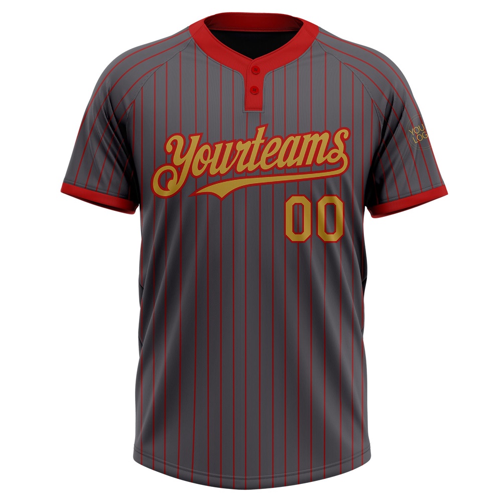 Steel Gray Red Pinstripe Old Gold Two Button Unisex Softball Jersey, Custom Team Softball Jersey