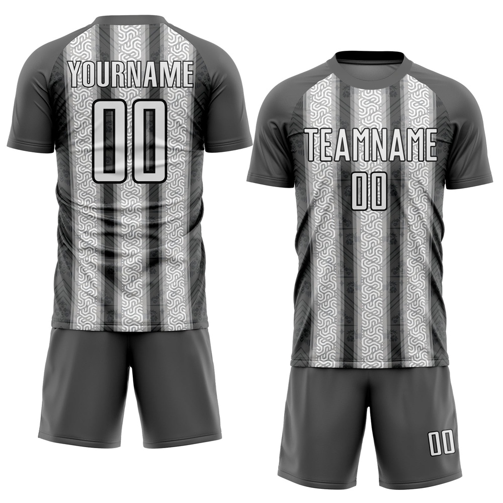 Steel Gray White Black Ethnic Stripes Sublimation Soccer Uniform Jersey, Custom Team Soccer Jersey Shirt Steel Gray White Black Ethnic Stripes Sublimation Soccer Uniform Jersey, Custom Team Soccer Jersey Shirt