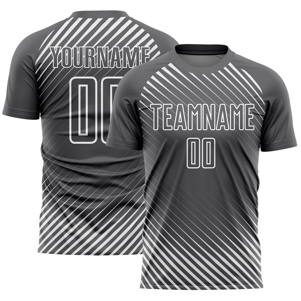 Steel Gray White Diagonal Lines Sublimation Soccer Uniform Jersey, Custom Team Soccer Jersey Shirt