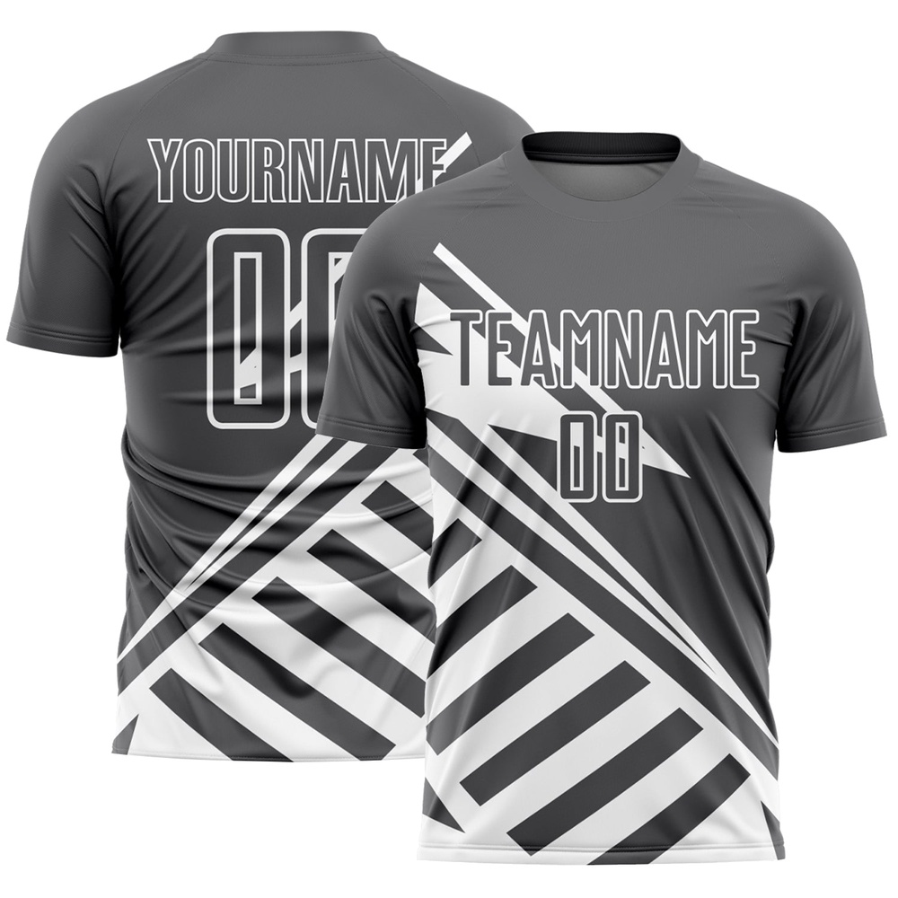 Steel Gray White Lines Sublimation Soccer Uniform Jersey, Custom Team Soccer Jersey Shirt