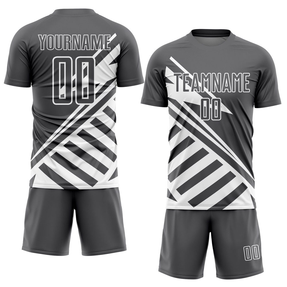Steel Gray White Lines Sublimation Soccer Uniform Jersey, Custom Team Soccer Jersey Shirt