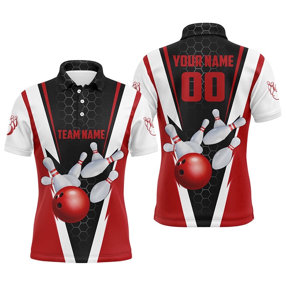 Strike Bowling Custom Red Bowling Polo Shirts For Men, Bowling Team Polo Shirt With Name And Number, Personalized Bowling Team Shirt Strike Bowling Custom Red Bowling Polo Shirts For Men, Bowling Team Polo Shirt With Name And Number, Personalized Bowling Team Shirt