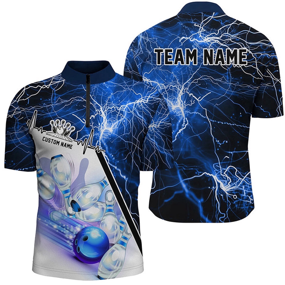 Strike Bowling On The Lane Blue Thunder Lightning Unisex Bowling Team Shirts, Custom Bowling Team Jersey Shirt Strike Bowling On The Lane Blue Thunder Lightning Unisex Bowling Team Shirts, Custom Bowling Team Jersey Shirt